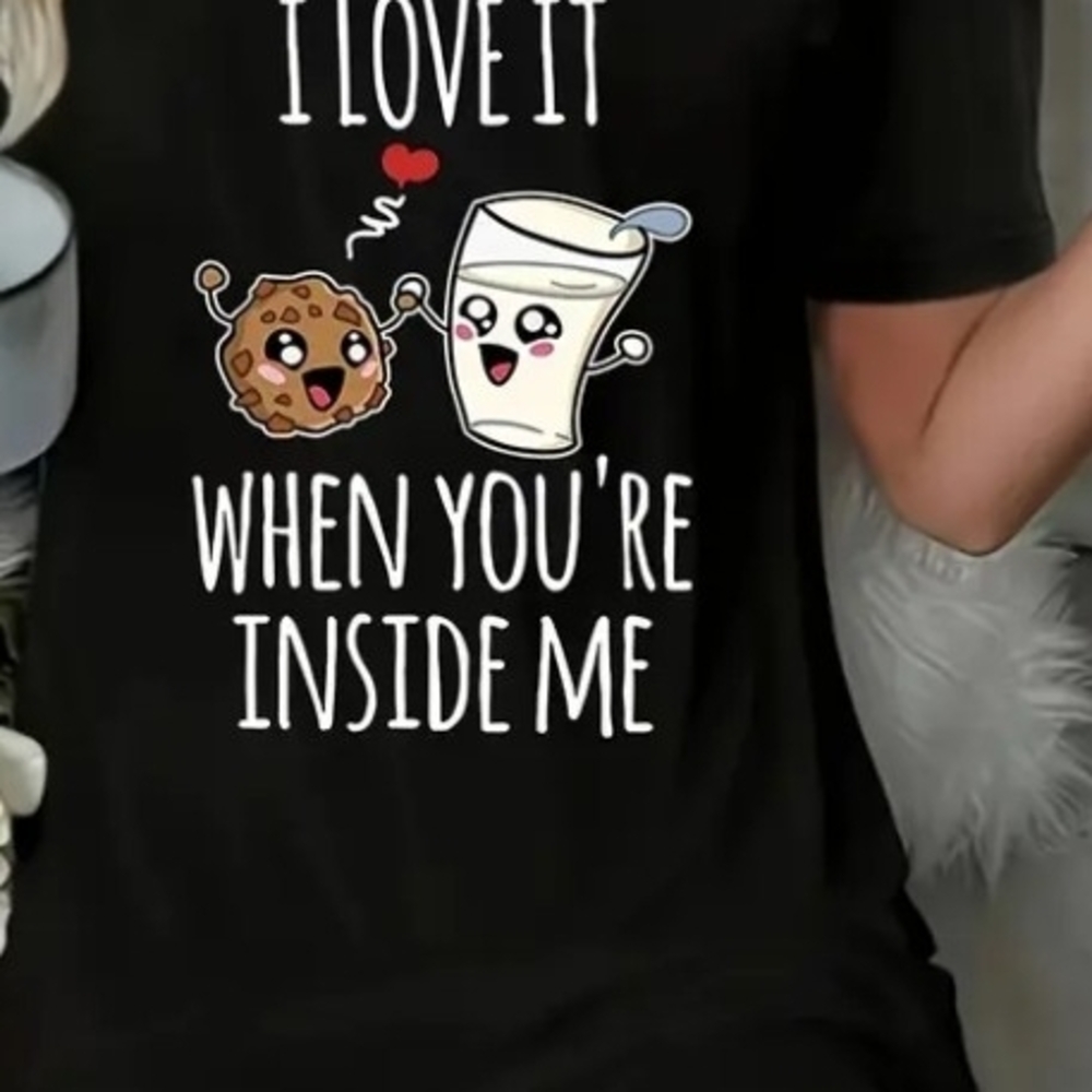 Black Graphic Tee with Fun Cookie and Milk Design